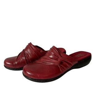 Clarks Red Leather Slip-On Mules